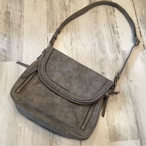 Green Gray Faux‎ suede Leather Braided Messenger Crossbody Bag Handbag Purse